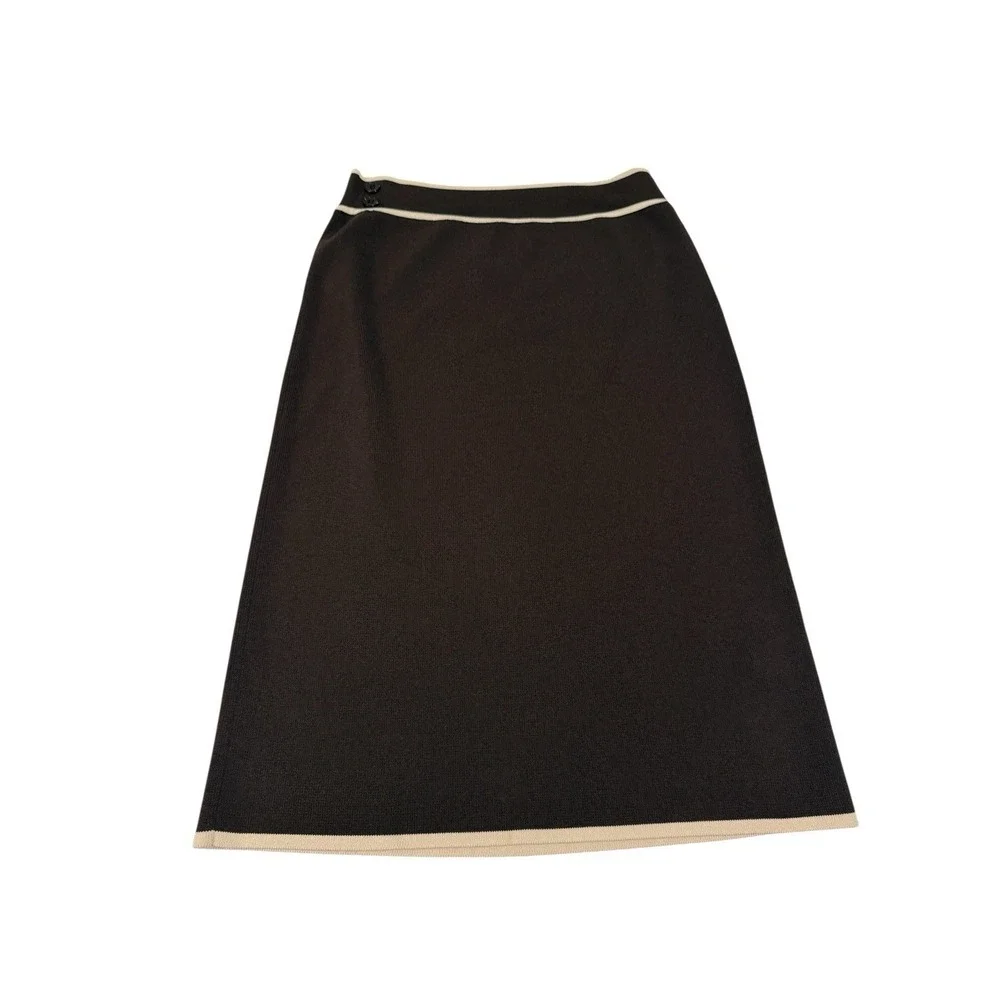 Vertigo Paris Brown Cream Knit Cardigan Skirt Set Women's S Vintage Style‎